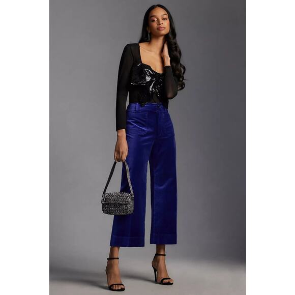 Anthropologie Pants - NWT Maeve The Colette Cropped Wide-Leg Velvet Pants Size 26 Tall Blue #7F413